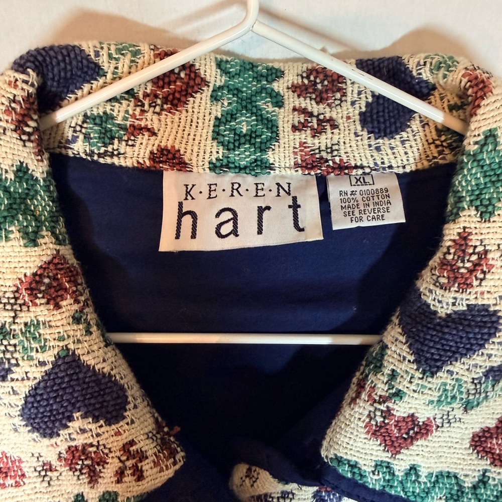 Vintage KEREN hart Multicolor Heart Pattern Tapestry Jacket - Picture 2 of 5
